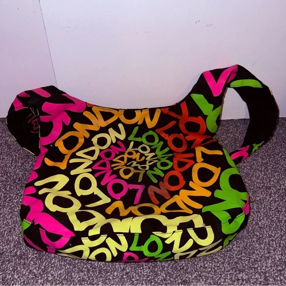 Robin Ruth Colorful Graffiti Print Shoulder Bag Tote Purse Black Multicolor - Picture 4 of 11